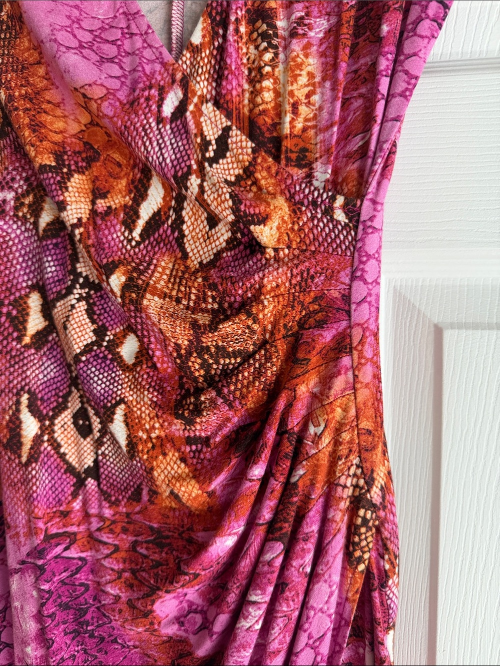 Cache Pink and Orange Snake-Print Wrap Midi Dress - Picture 3 of 6